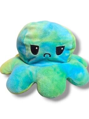 TeeTurtle Reversible Octopus Blue Green Tie-Dye Happy Angry Plush Stuffie Plush